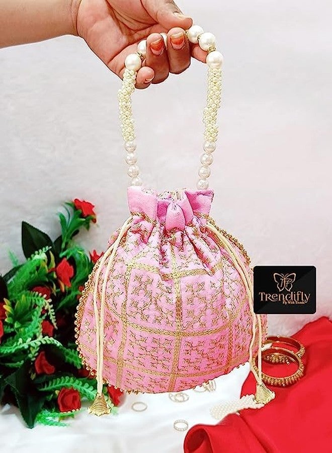 Trendifly Traditional pearl handle Potli bag Bridal Wedding Return Gift Drawstring batua wholesale for girl ladies shagun guest Baby Shower women evening party Ethnic Purse Gifting (Set Of 10) - Image 3